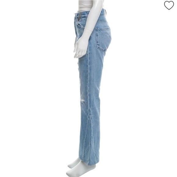 JEAN ATELIER Distressed High Rise Embroidery Flare Wide leg Jeans Size 28 - Picture 5 of 10